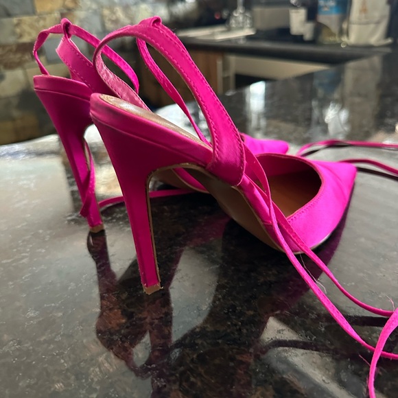 ASOS DESIGN Pink Satin Tie Heels (US 8) - Picture 8 of 9